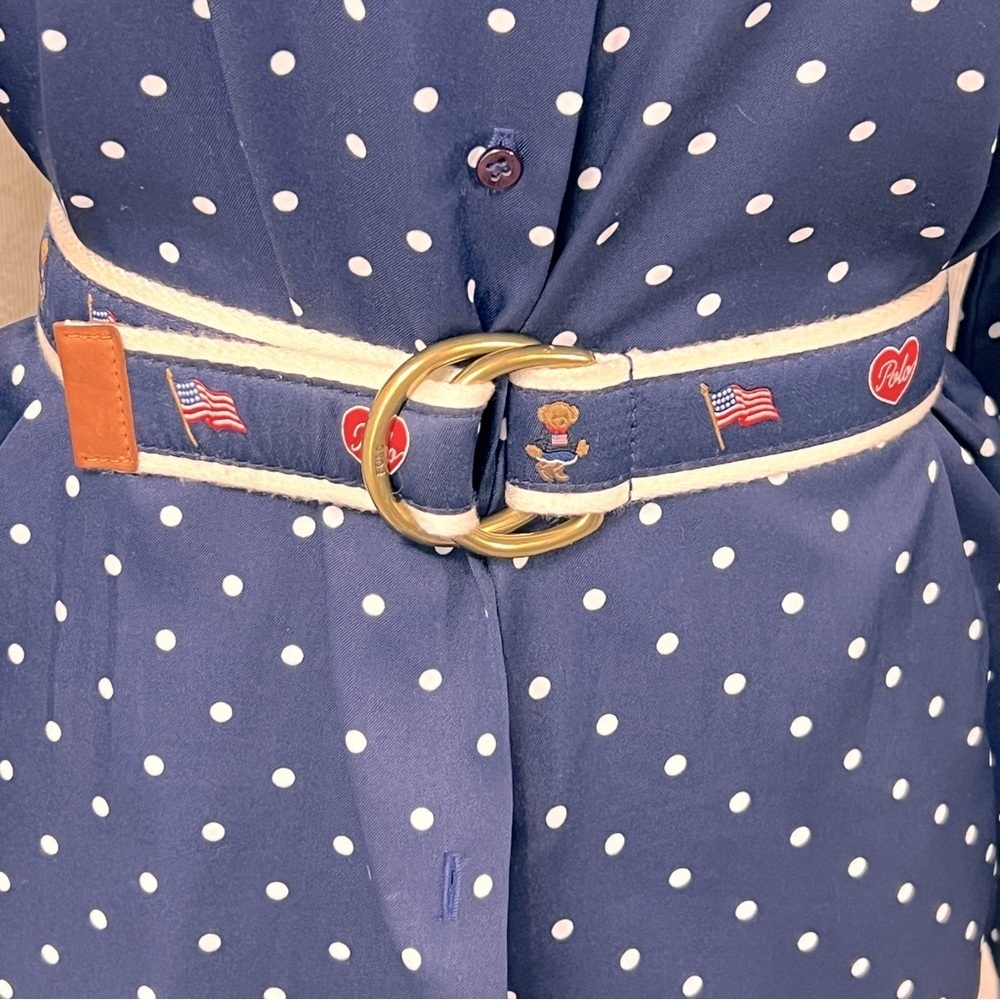 Ralph Lauren Satin Canvas Leather Trim Flag Collegiate Preppy Bear American Belt